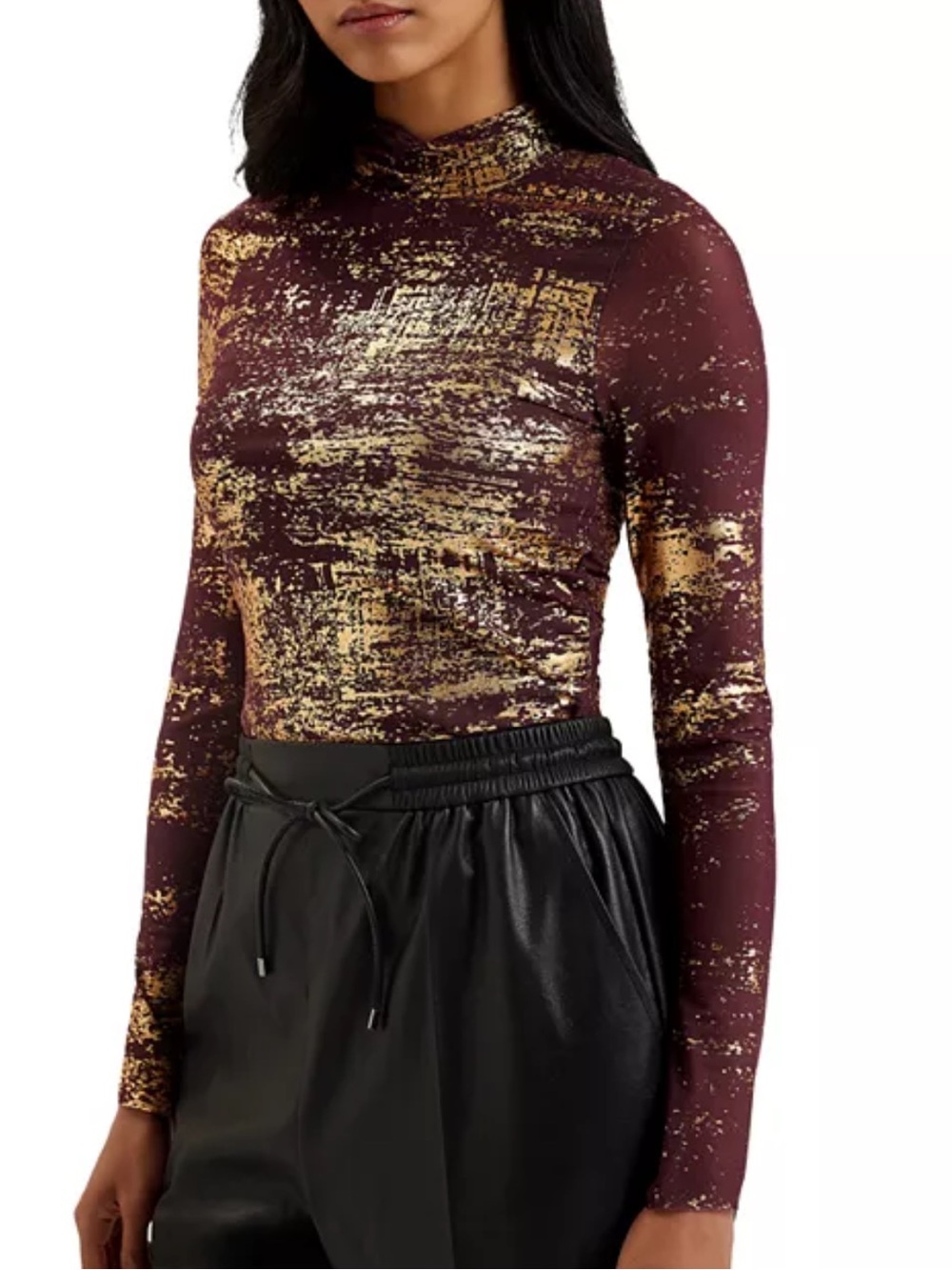 Ted Baker Sofiy Foil Mesh Long Sleeve High Neck Top NWT